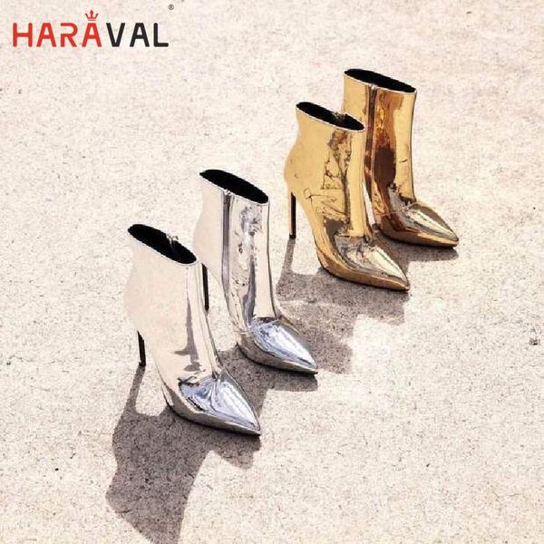 

fall/winter runway show new high heel pointed golden silver mirror bright leather european and american large size women's boots, Black