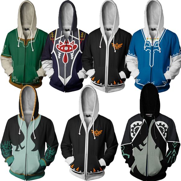 

legend of zelda hoodie sweatshirt men hoodies male sweatshirt full zipper hoodies jackets mens long sleeves coats autumn, Black