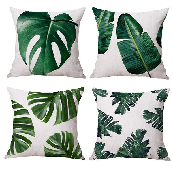 

tropical green plant leaves 4pcs 18x18 inch throw pillow covers fall decorative couch cotton linen autumn pillowcases #45 pillow case