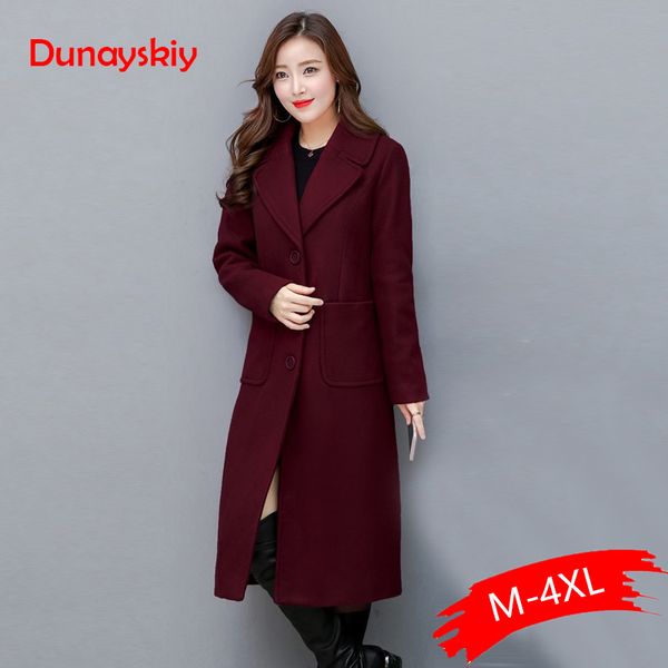 

2019 new fashion long woolen coat over the knee wool coat slim thin long autumn winter warm outerwear jacket, Black;brown
