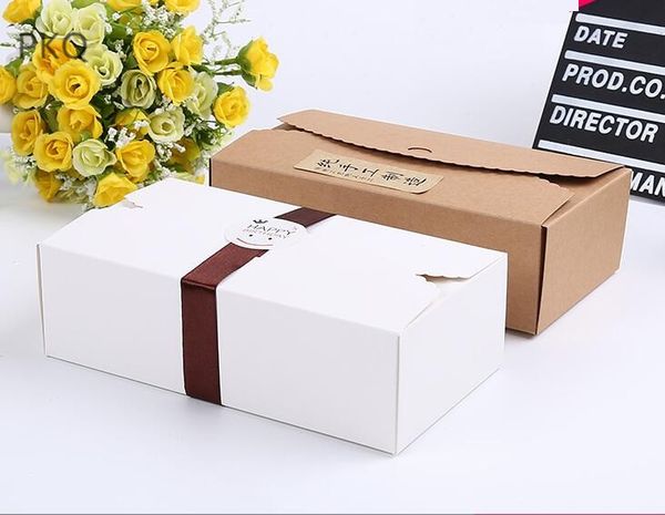 

20pcs white kraft paper box brown cardboard cake box craft muffin cookies wedding favor party candy boxes 20*11*6cm