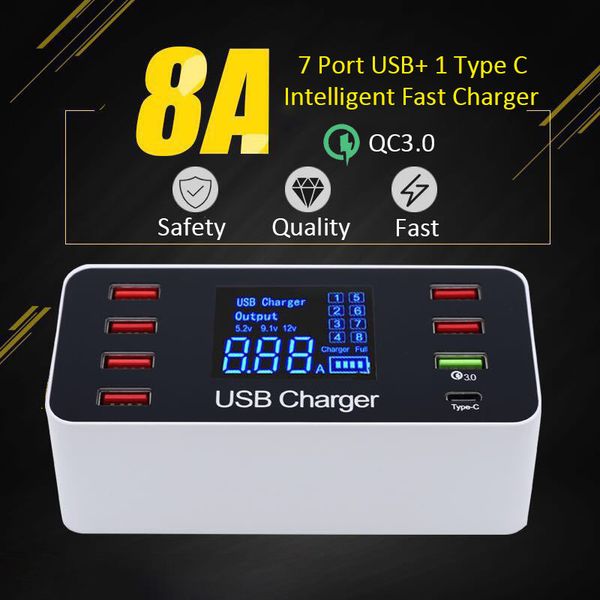 

8 port usb multi charger usb 3.0 multiple rapid charging station of universal phone charger usb 3.0 qc led screen