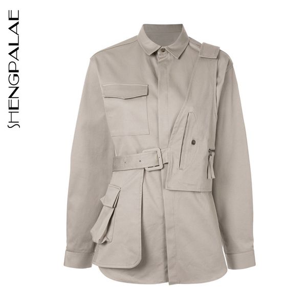 

shengpalae japan personality design safari style clothes plot straps two pieces waist twill spring autumn women coat fs635, Black;brown