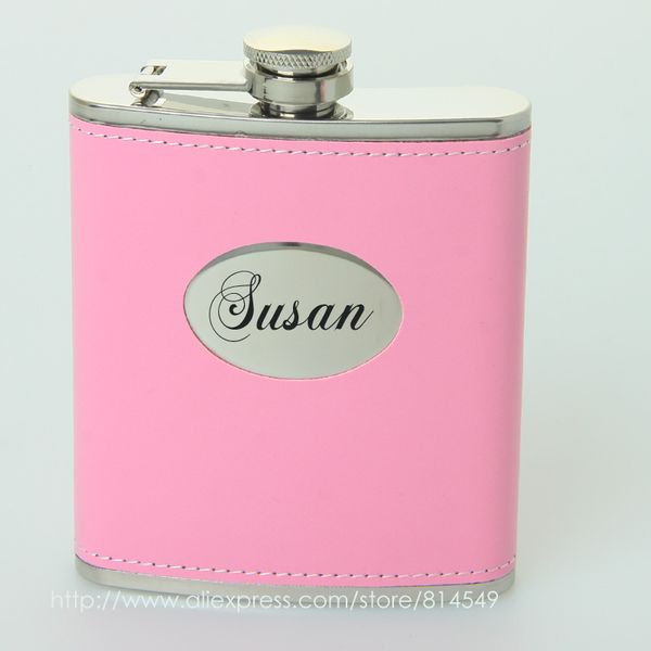 

ladies gift of personalized named hip flask black or pink 7 oz, food degree