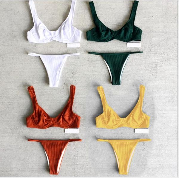 

women's separate swimwear euro-american steel toe pure colored bikini