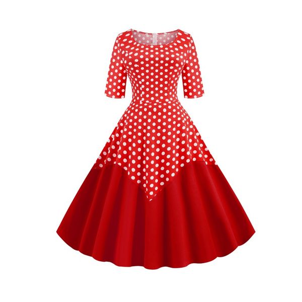 

summer women 50s vintage rockabilly dress polka dot print patchwork housewife retro pinup party big swing aline pleated dresses, Black;gray