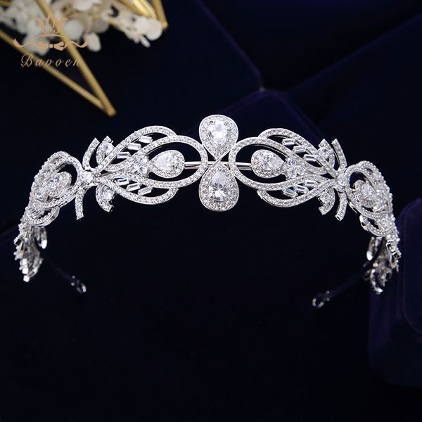 

bavoen sparkling zircon wedding tiaras crowns european leave bridal hairbands crystal brides hair accessories prom hair jewelry j190701, Golden;white