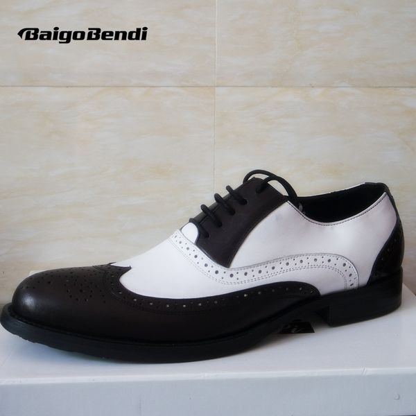 

clearance sale us 8 men retro genuine leather black and white fretwork pointed toe oxfords wing tip brogue shoes eur size 41