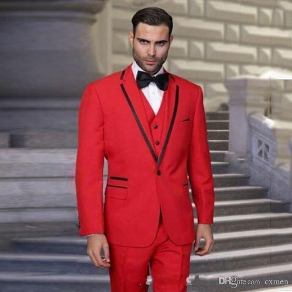

custom made red men suits for wedding groom tuxedos 3 pieces jackt pants vest one button notched lapel terno masculino man blazer, Black;gray