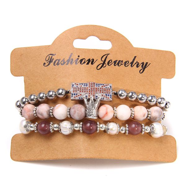 

высокое качество женщины браслет камнеобрабатывающие розовый зебра бусы и pearl камень micro pave cz корона шарм браслет ювелирные подарки, Black