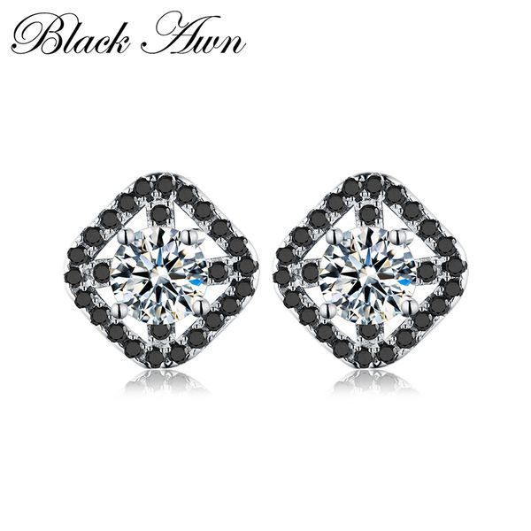 

black awn] cute engagement stud earrings for women 925 sterling silver jewelry boucle d'oreille brincos t178, Golden;silver