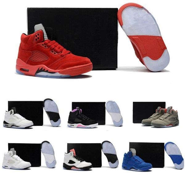 

children 5 basketball shoes for boys girls og black 5s olympic metallic gold white cement youth sports sneakers kids size eu28-35