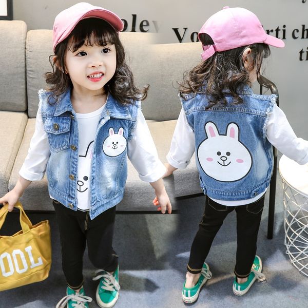 

season 2019 coat children's clothing wear children's denim vest coat girls lapel cartoon vest, Camo