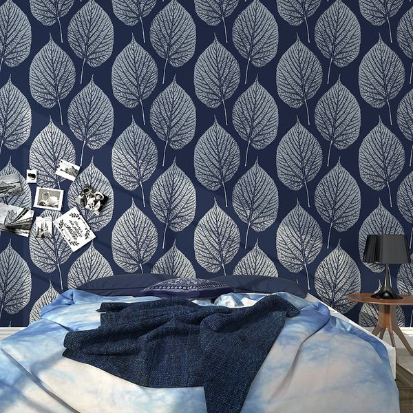 

modern leaves with shimmer tones effect pvc wallpaper roll black white blue living room rustic