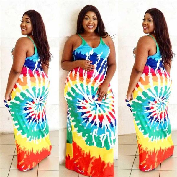 

new african women's digital print tie-dye dress, Red