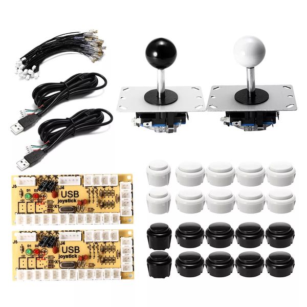 

black white push button dual joystick usb encoder board diy set kit for arcade pc game controller
