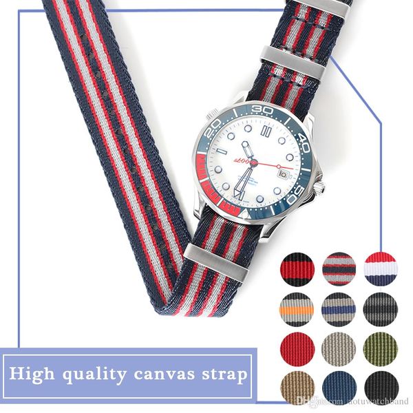 

watch 27cm long nylon nato watchband watchstrap for omega sea 007 master blue sports strap 20mm with logo, Black;brown
