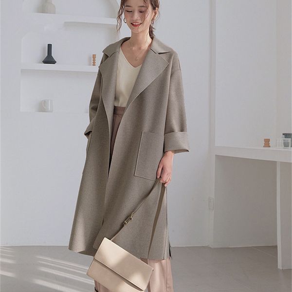 

2018 winter women korean style coat casual fashion pockets slim elegant streetwear ladies long coat, Black