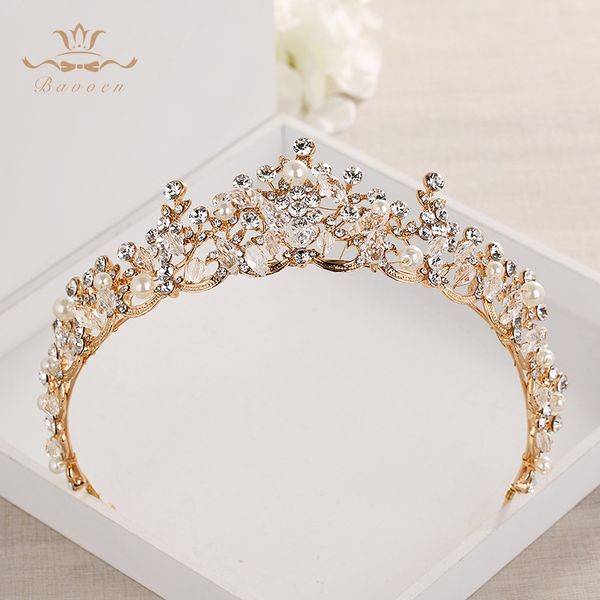 

fashion brides crystal tiaras crowns gold headpieces rhinestone wedding hair accessories evening hair jewelry, Golden;white