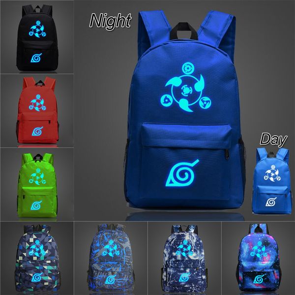 

glow in the night naruto sharingan printed kids backpacks 12 colors 45*31*14cm fluorescent student schoolbags kids designer bags dhl ss307