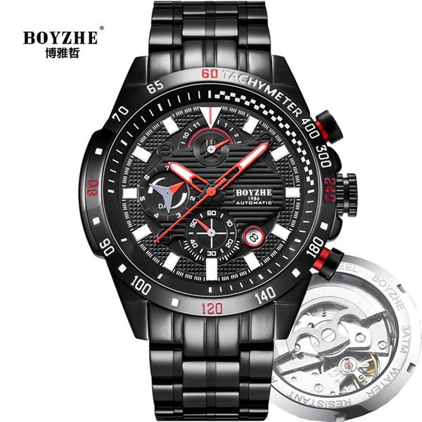 

boyzhe men's brand watches waterproof business stainless steel automatic mechanical leisure fashion men watch relogio masculino, Slivery;brown