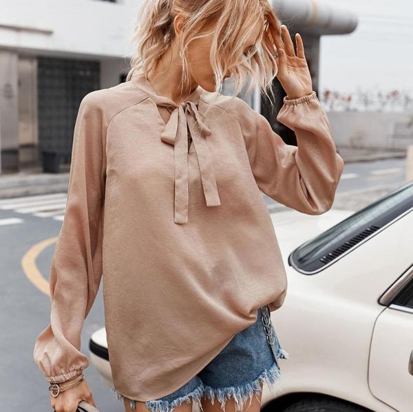 

fashion woman solid color velvet shirt bow v-neck lantern long sleeve shirt commuting casual bottoming clothing, White