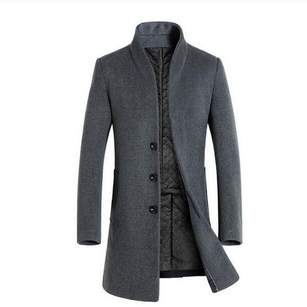 

autumn winter men casual coat thicken woolen trench coat business male solid classic overcoat medium long jackets, Black;brown