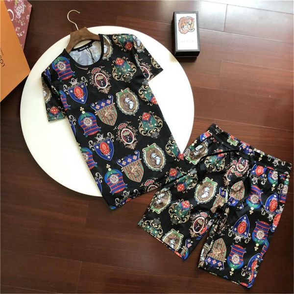 

men's print tracksuit summer casual short sets men sports suit t-shirt+shorts 2 piece sets sportswear medusa men tracksuit mens sportsw, Gray