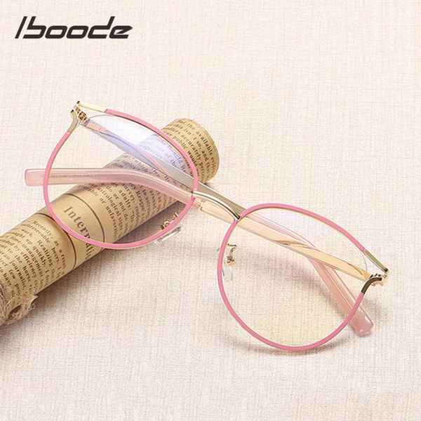 

iboode spectacle glasses frames men women cat eye metal frame eyeglasses 2020 brand female male optical glasses frame, White;black