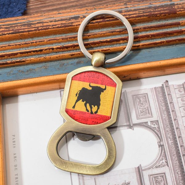 

vicney fashion spain style souvenir key chain espana bottle opener keychain bullfighting vintage gift for men punk bag key ring, Silver