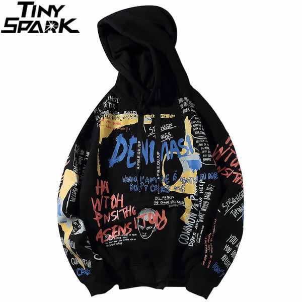 

men hip hop graffiti hoodie sweatshirt harajuku streetwear hooded pullover cotton autumn winter 2019 print graphic hoodie black