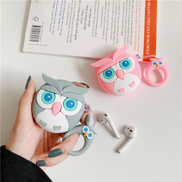 

2020 airpods case for 1/2 bluetooth headset shockproof cover for airpods fashion pvc cute cartoon owl print storage box 2 colors wholesale