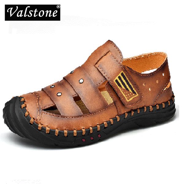 

valstone leather summer moccasins men ankle strap sandals walking sneaker soft loafers comfortable wearing men hook & loop shoes, Black