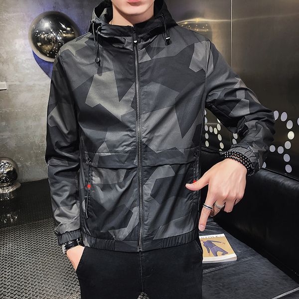 

2019 winter & autumn new arrival men's korean slim camouflage hoodie jacket plus size casual thin student jacket ing, Black;brown