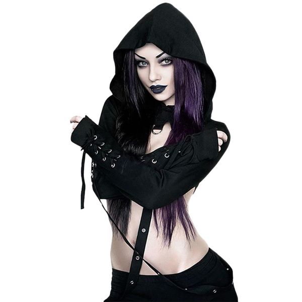 

gothic jackets woman slim zipper sweatshirt suspenders full sleeve hooded jackets goth genuine chaqueta mujer z0607, Black;brown