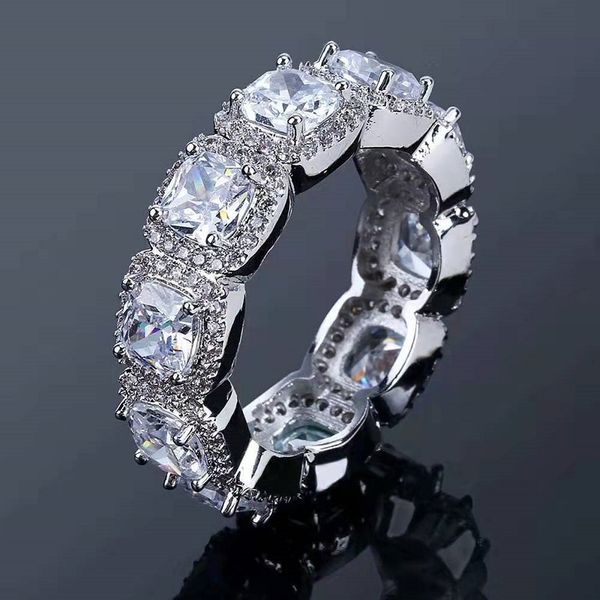 

iced out rings for men hip hop luxury designer mens bling diamond silver ring copper zircon bridegroom wedding engagement jewelry love gift