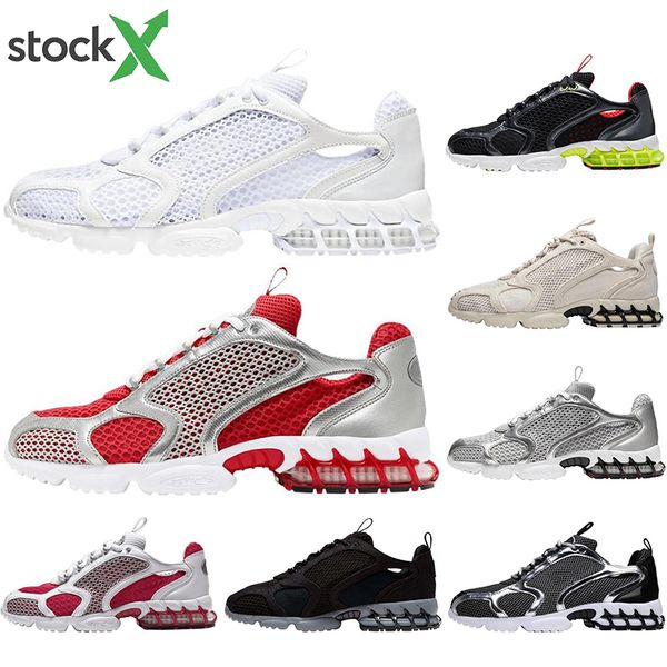 

stussy zoom spiridon caged running shoes triple white black grey metallic silver varsity red mens womens sports sneakers 36-45