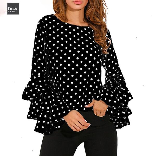 

блузы 100% хлопок женщин способа белл рукава polka dot рубашка дамы повседневный сыпучие блуза 21 июля drop доставка, White