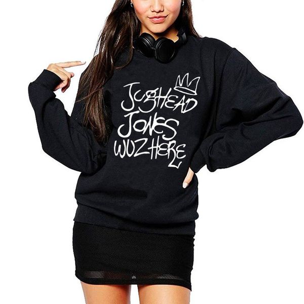 

hipster tv shows ladies juggie ho'o'd'y jughead jones wuz here crewneck sweatshirt women south side serpents riverdale hoodie, Black