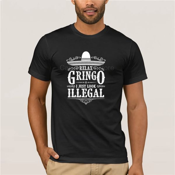 

printed t shirt crew neck short sleeve casual relax gringo i just look illegal funny tee size s men's cartoon fun t shirt, White;black