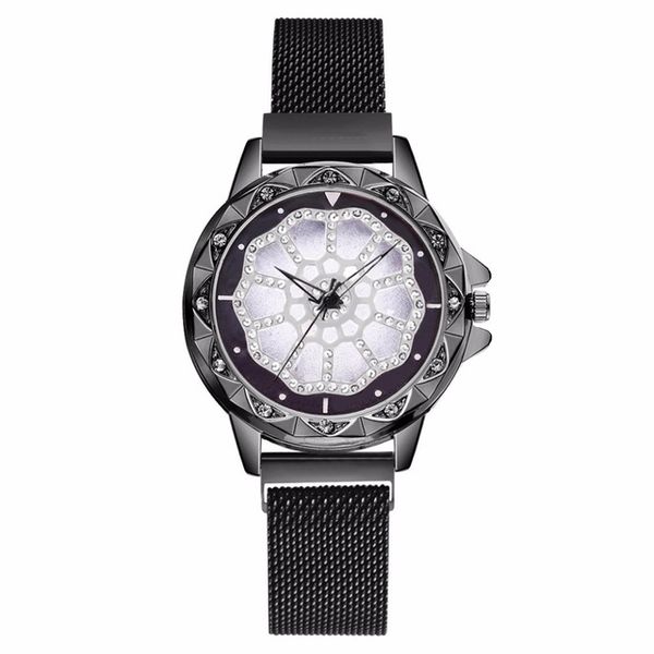 

dropshipping luxury women rhinestone casual quartz watch selling women mesh magnetic buckle lucky flower watch relogio, Slivery;brown