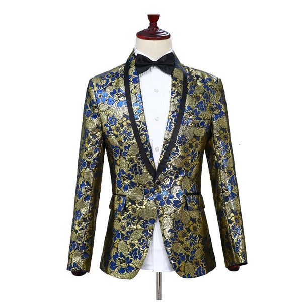 

new men floral embroidery show costume outfits shawl collar slim fit formal dress suit stage performance wedding mc 2 piece set, White;black