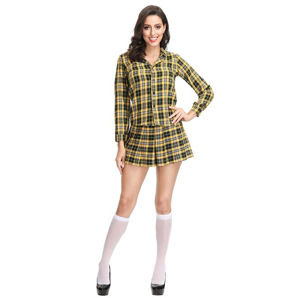 

womens naughty school girls uniforms halloween cosplay costumes yellow plaid schoolgirl clothing for female, Black;red