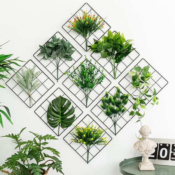 

metal decorative grid wedding backdrop wall hanging decor artificial plants iron storage rack diy home decoration bedroom beautify
