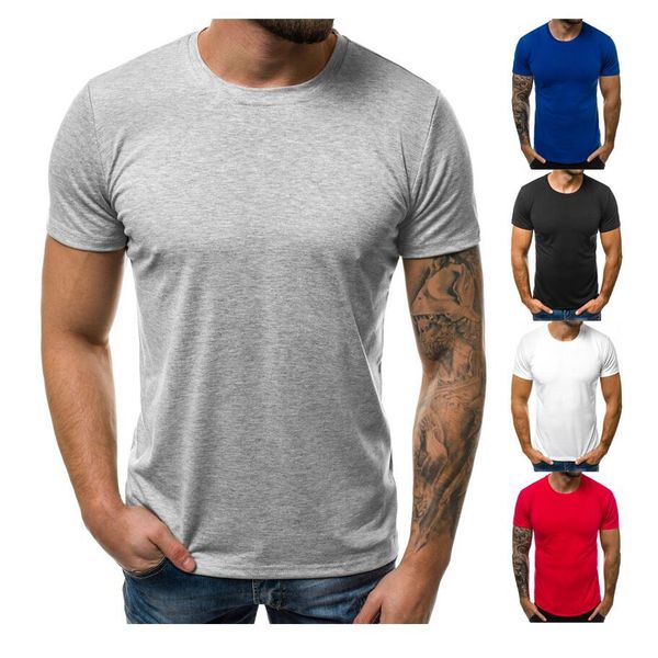 

new men's short-sleeved t-shirt round neck casual men's solid cotton t-shirt, White;black