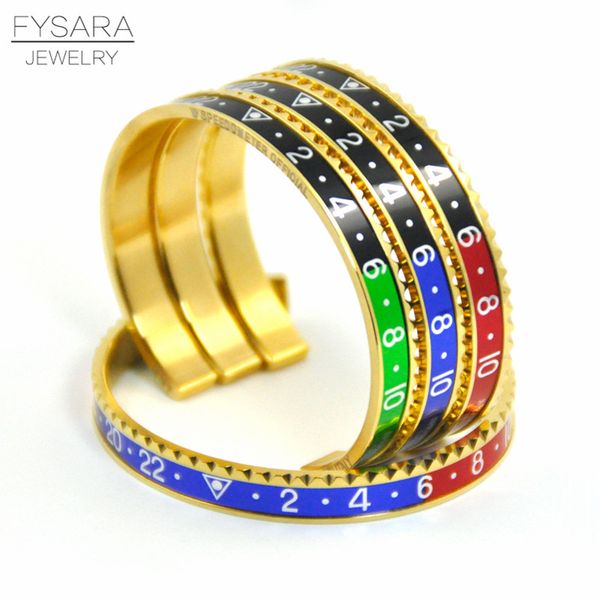 

fashion jewelry italian stainless steel cuff bracelets & bangles speedometer official bracelets for men punk jewelry 12 color, Black