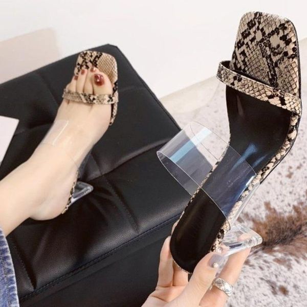 

summer women slippers serpentine crystal shoes open toed high heels women transparent heel pvc sandals slippers, Black