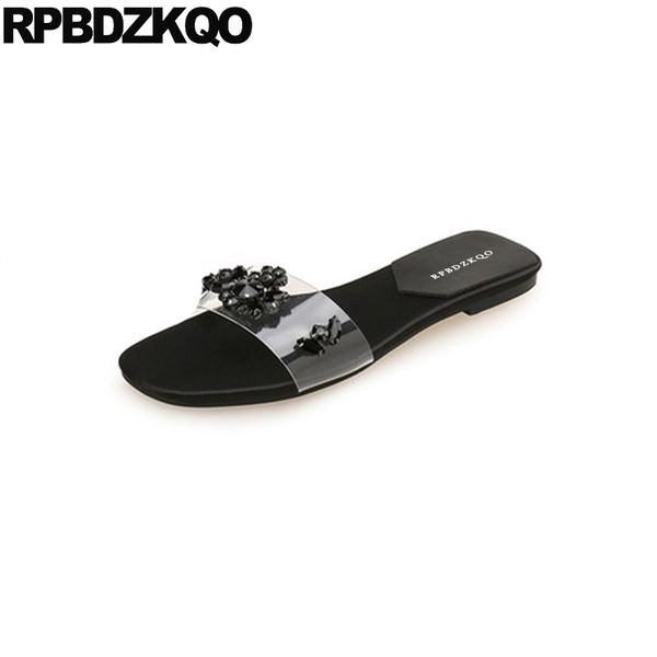 

green slides slip on casual transparent women sandals 2019 summer clear shoes embellished flat 11 big size black slippers pvc