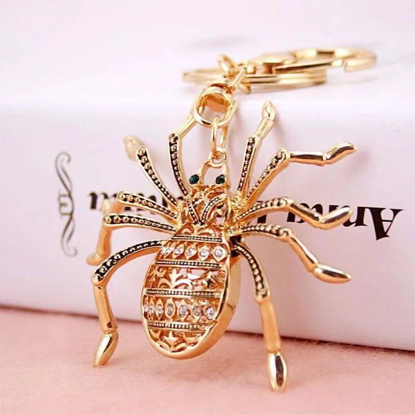 

new creative personality alloy big spider keychain male car key ring crystal spider key chains female bag pendant charm jewelry, Silver