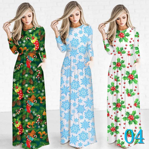 

women casual dresses christmas candy pattern santa claus print dress round neck pullover autumn and winter long-sleeved dress 13 colorso4, Black;gray